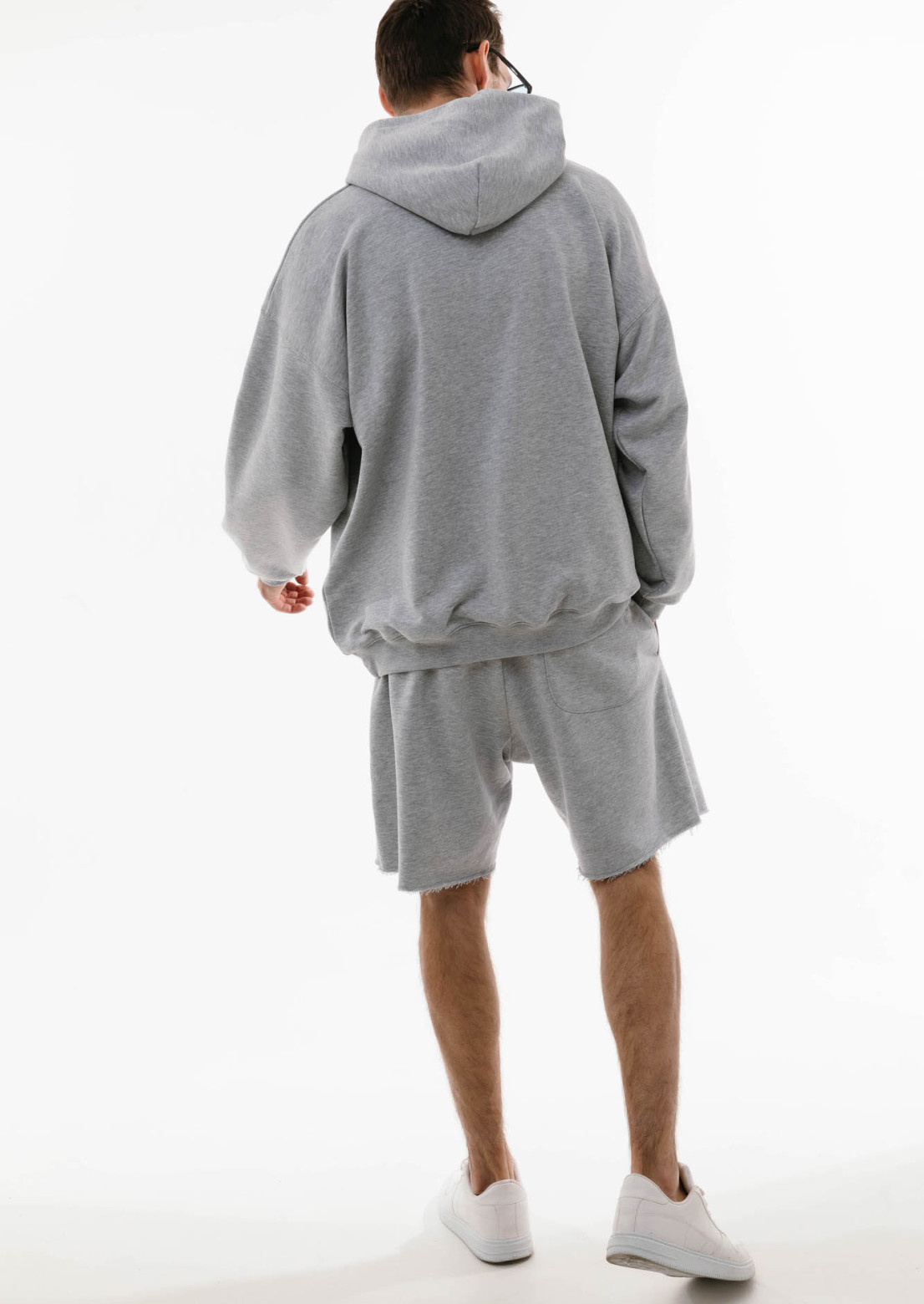 Grey melange color men three-thread hoodie